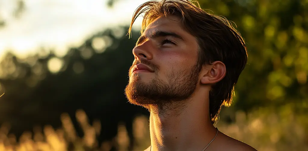 A man looking up at the sky.